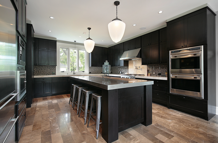 Refinished kitchen cabinet makeover